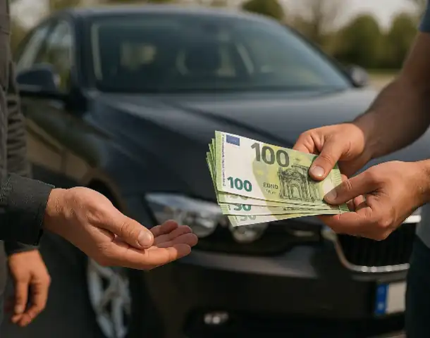 Ein erfolgreicher Barkauf beim Autoankauf in Reutlingen, bei dem ein Kunde sein Auto verkauft.